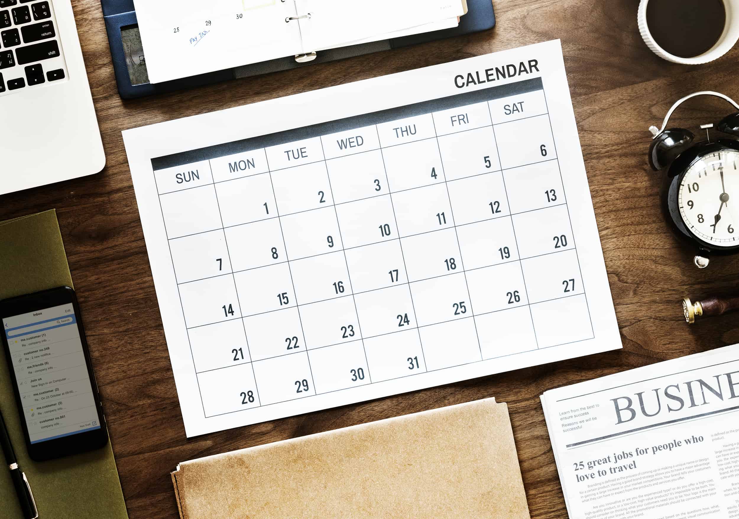 Flat lay of business agenda